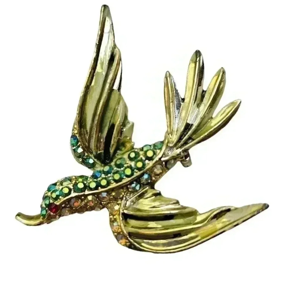 Vtg  Hummingbird Pin Brooch Enamel and Rhinestone